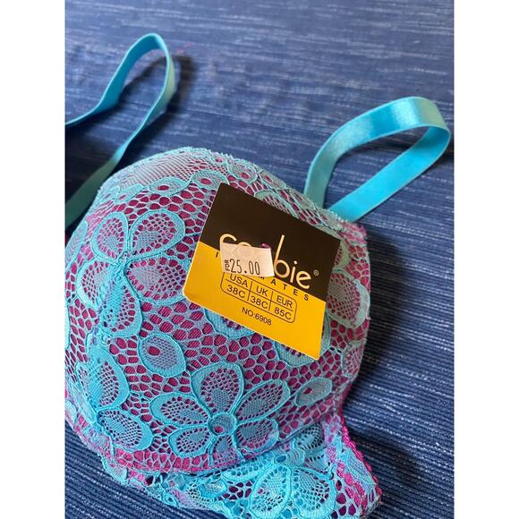 Pair New Coobie Intimates 6908 38C & 40C Lace Bra Blue Pink Purple NWT - Picture 2 of 7